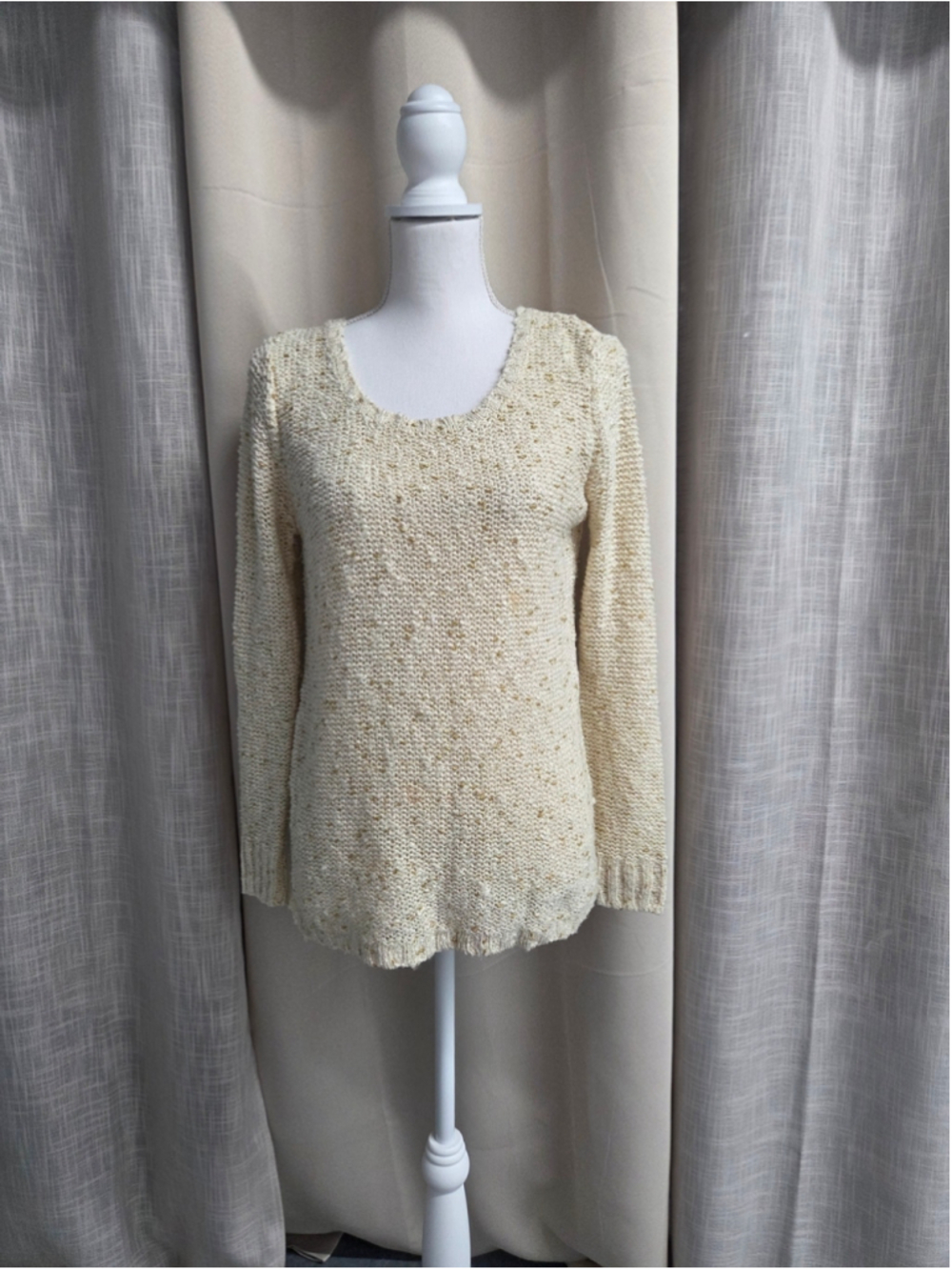 Mirumi Cream Scoop Neck Knit Sweater Women Cottagecore Cozy Grounded Size M